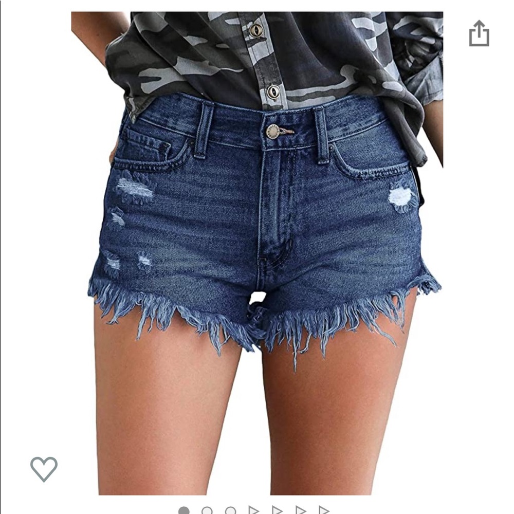 Women's Mid Rise Frayed Ripped Jean Shorts